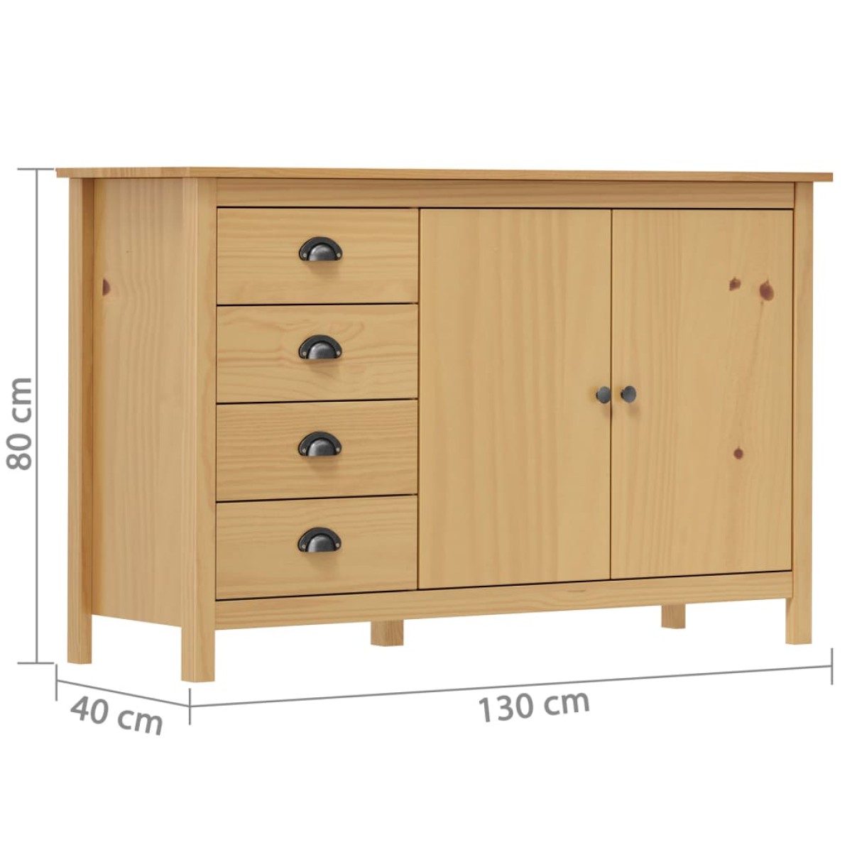 vidaXL Μπουφές Hill Μελί 130x40x80 εκ. από Μασίφ Ξύλο Πεύκου