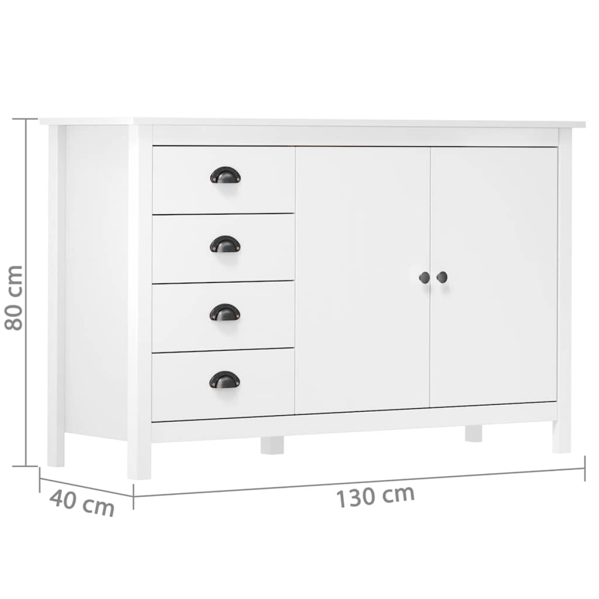 vidaXL Μπουφές Hill Λευκός 130x40x80 εκ. από Μασίφ Ξύλο Πεύκου