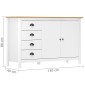 vidaXL Μπουφές Hill Λευκός 130x40x80 εκ. από Μασίφ Ξύλο Πεύκου
