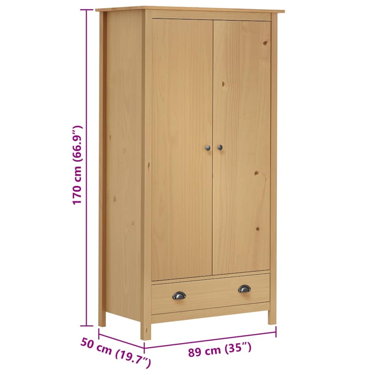 vidaXL Ντουλάπα Hill Δίφυλλη 89x50x170 εκ. Μασίφ Ξύλο Πεύκου