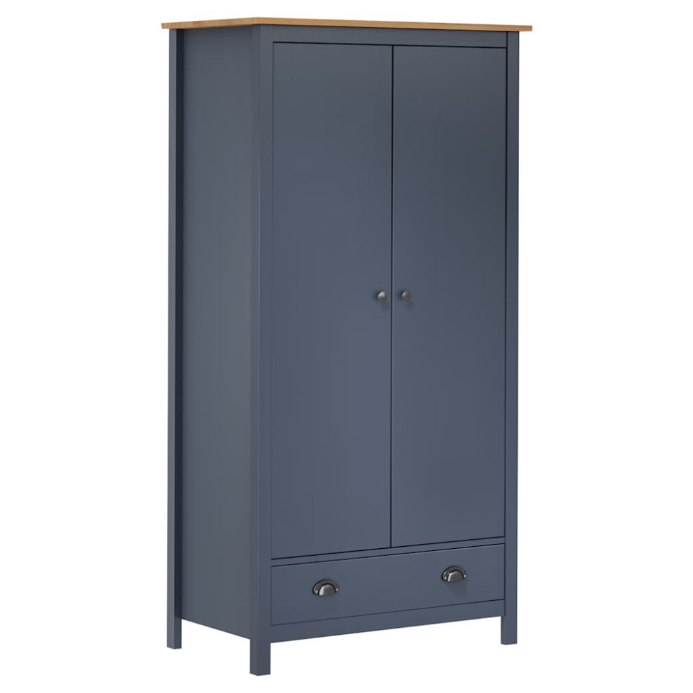 vidaXL Ντουλάπα Hill Δίφυλλη Γκρι 89x50x170 εκ. Μασίφ Ξύλο Πεύκου