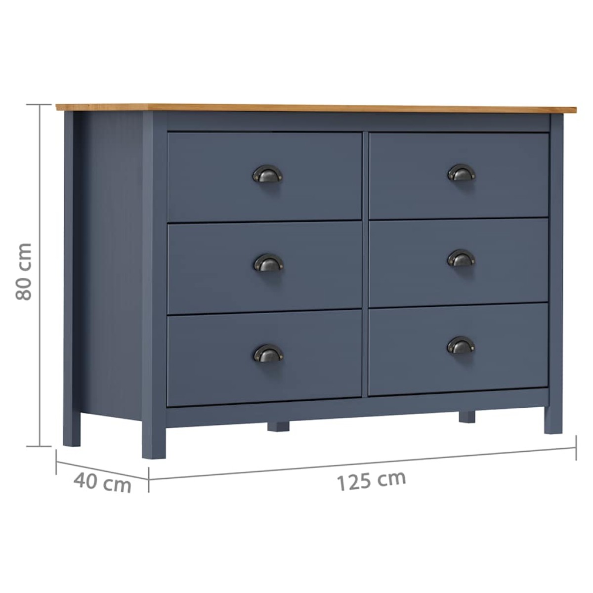 vidaXL Μπουφές Hill Γκρι 125x40x80 εκ. από Μασίφ Ξύλο Πεύκου