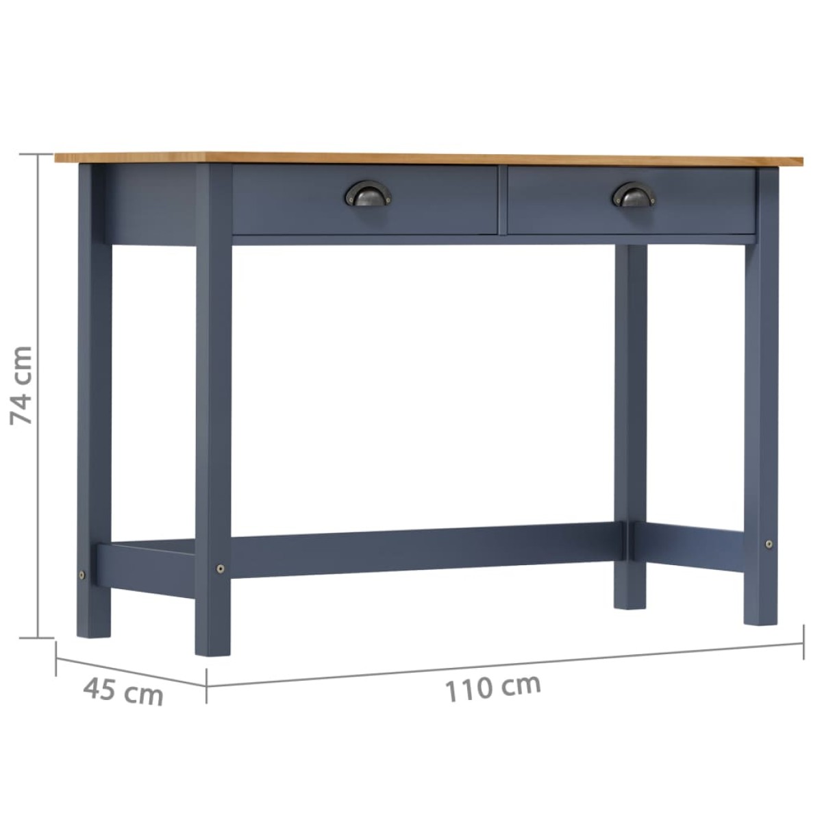 vidaXL Κονσόλα Hill Γκρι 2 Συρτάρια Γκρι 110x45x74εκ Μασίφ Ξύλο Πεύκου
