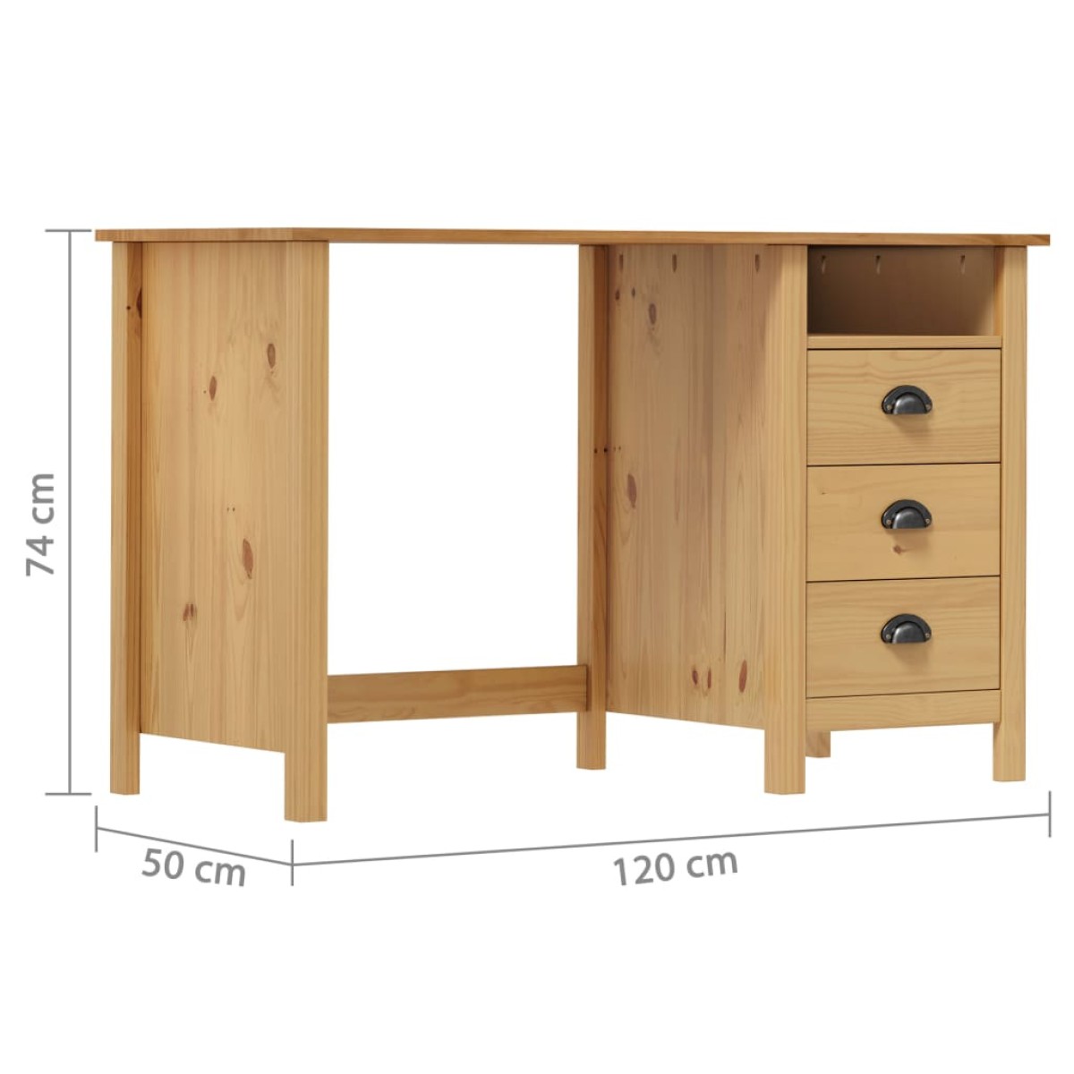 vidaXL Γραφείο Hill με 3 Συρτάρια 120x50x74 εκ Μασίφ Ξύλο Πεύκου