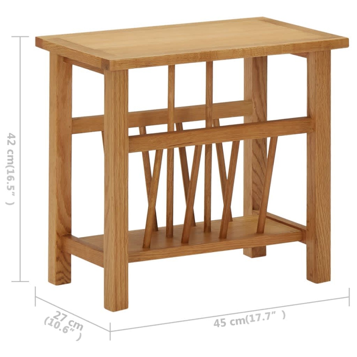 vidaXL Τραπεζάκι με Θήκη Περιοδικών 45 x 27 x 42 εκ. Μασίφ Ξύλο Δρυός