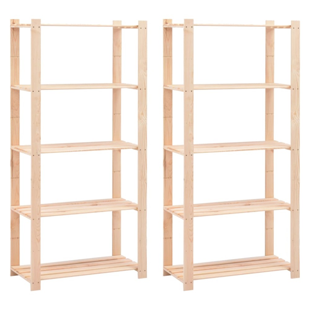 vidaXL Ραφιέρες 5 Επιπέδων 2 τεμ 250 κ 80x38x170 εκ Μασίφ Ξύλο Πεύκου