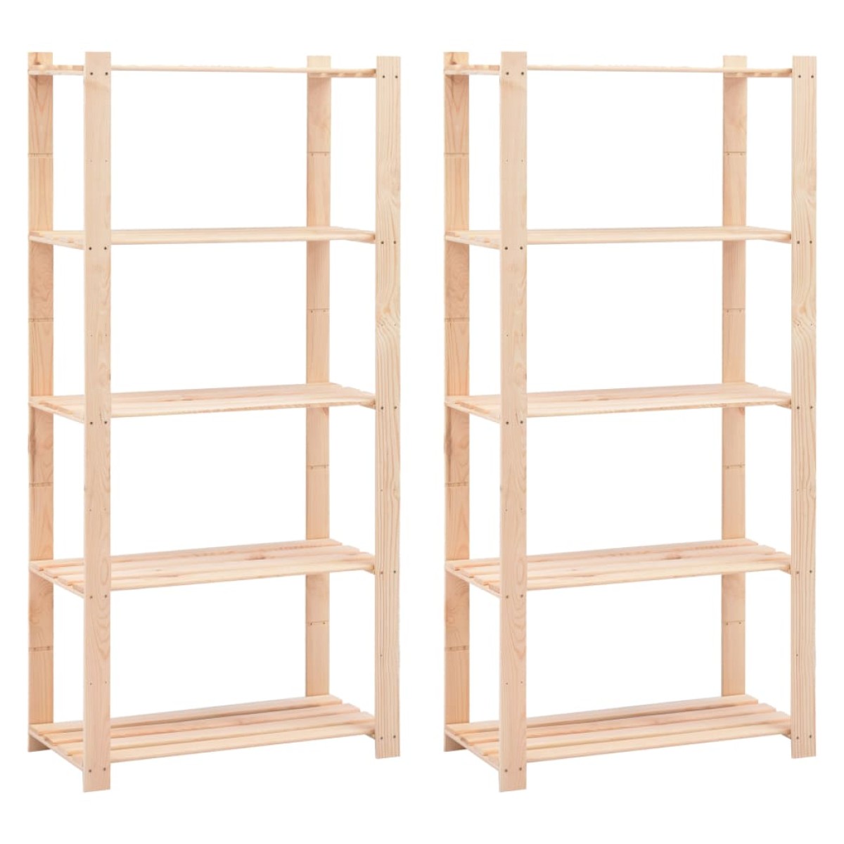vidaXL Ραφιέρες 5 Επιπέδων 2 τεμ 250 κ 80x38x170 εκ Μασίφ Ξύλο Πεύκου