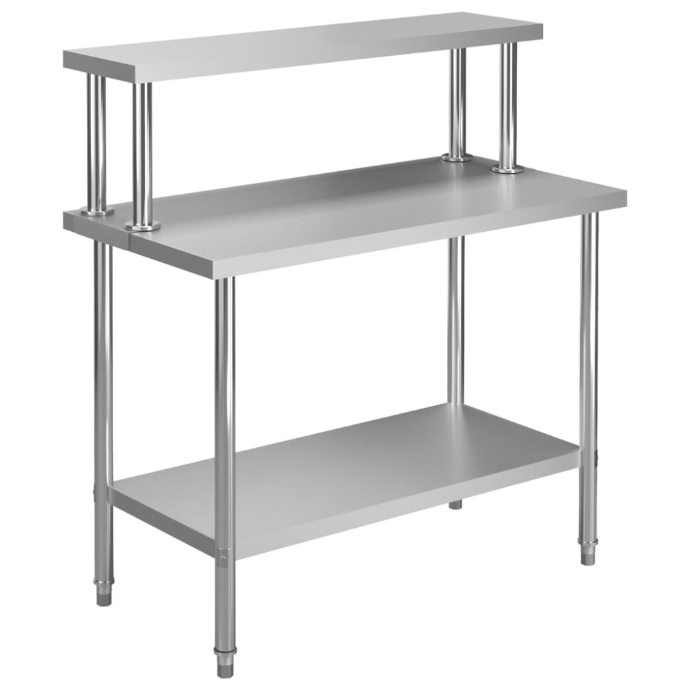 vidaXL Τραπέζι Εργασίας Κουζίνας με Ράφι 120x60x120 εκ. Ανοξ. Ατσάλι