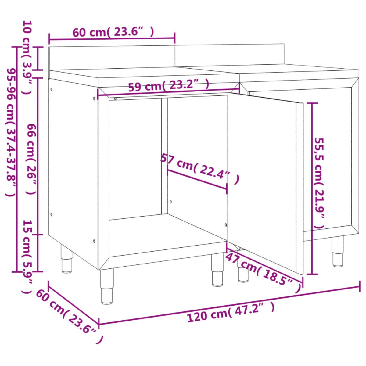 vidaXL Ερμάριο Πάγκος Εργασίας 120 x 60 x 96 εκ. από Ανοξείδωτο Ατσάλι