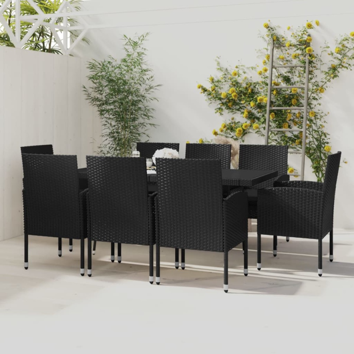 vidaXL Σετ Τραπεζαρίας Κήπου 9 Τεμαχίων Μαύρο από Συνθετικό Ρατάν