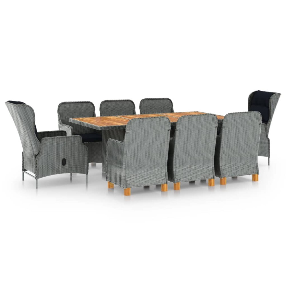 vidaXL Τραπεζαρία Εξ. Χώρου 9 τεμ Ανοιχτό Γκρι Συνθ. Ρατάν & Μαξιλάρια