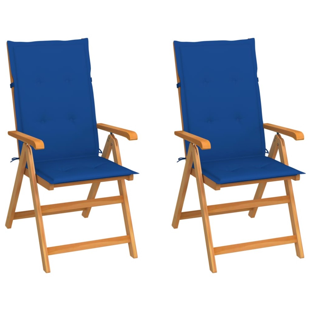 vidaXL Πτυσσόμενες Καρέκλες 2 τεμ. με Μαξιλάρια Royal Blue από Μασίφ Ξύλο Teak