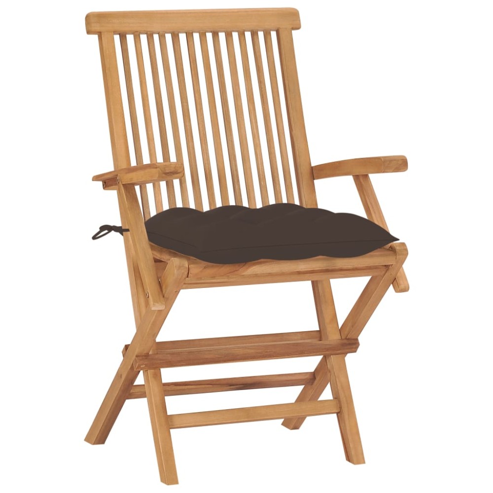 vidaXL Καρέκλες Κήπου 2 τεμ. από Μασίφ Ξύλο Teak με Taupe Μαξιλάρια