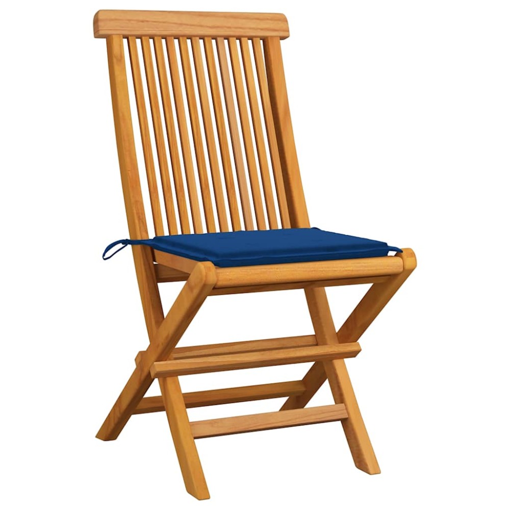 vidaXL Πτυσσόμενες καρέκλες με μαξιλάρια Royal Blue 4 τεμάχια από μασίφ ξύλο τικ