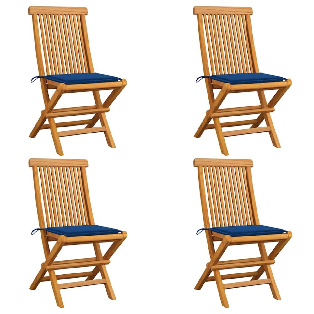 vidaXL Πτυσσόμενες καρέκλες με μαξιλάρια Royal Blue 4 τεμάχια από μασίφ ξύλο τικ