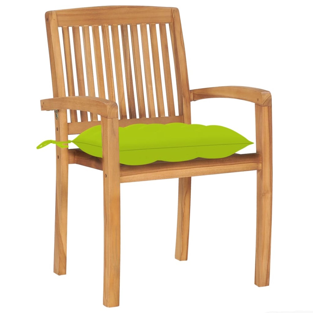 vidaXL Καρέκλες Κήπου 2 τεμ. από Ξύλο Teak με Φωτ. Πράσινα Μαξιλάρια
