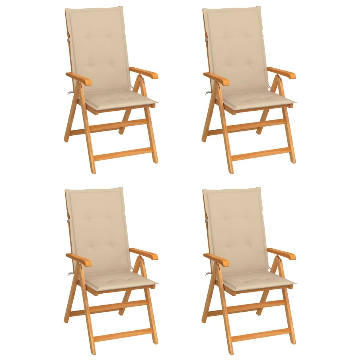 vidaXL Καρέκλες Κήπου 4 τεμ. από Μασίφ Ξύλο Teak με Μπεζ Μαξιλάρια