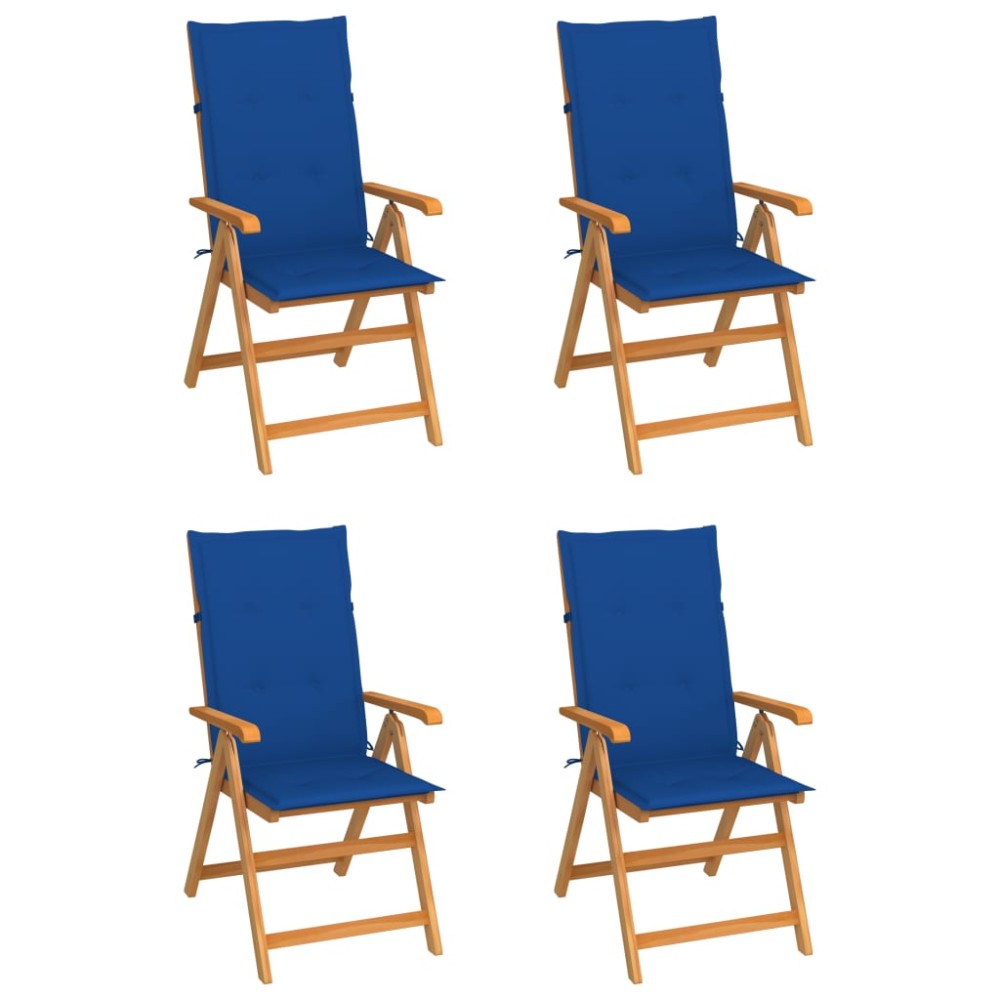 vidaXL Πτυσσόμενες Καρέκλες 4 τεμ. με Μαξιλάρια Royal Blue από Μασίφ Ξύλο Teak