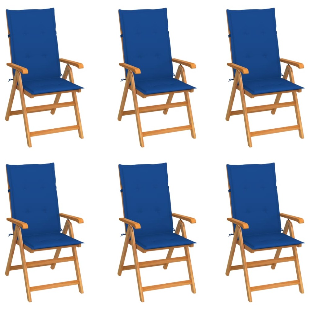 vidaXL Πτυσσόμενες Καρέκλες 6 τεμ. με Μαξιλάρια Royal Blue από Μασίφ Ξύλο Teak