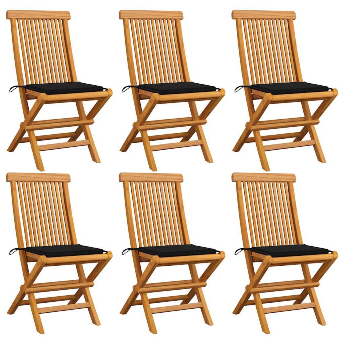 vidaXL Καρέκλες Κήπου 6 τεμ. από Μασίφ Ξύλο Teak με Μαύρα Μαξιλάρια