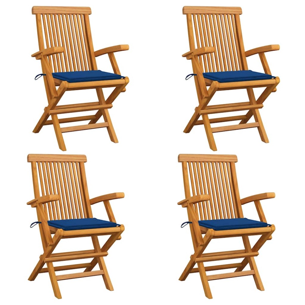 vidaXL Πτυσσόμενες καρέκλες με μαξιλάρια Royal Blue 4 τεμάχια από μασίφ ξύλο τικ
