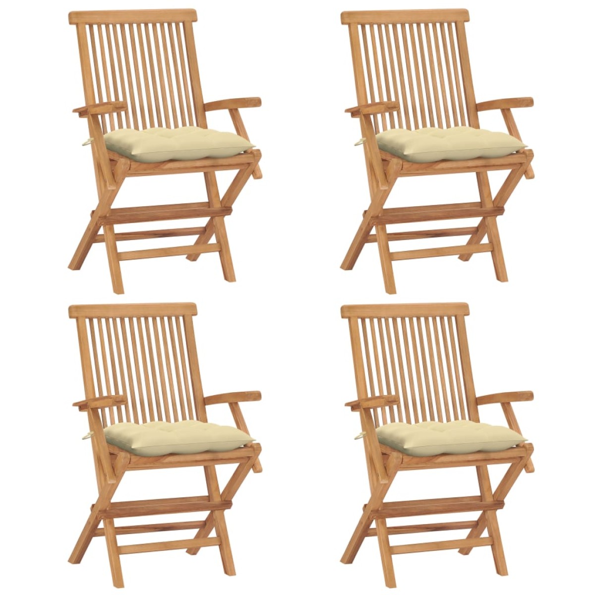 vidaXL Καρέκλες Κήπου 4 τεμ. Μασίφ Ξύλο Teak με Λευκά Κρεμ Μαξιλάρια