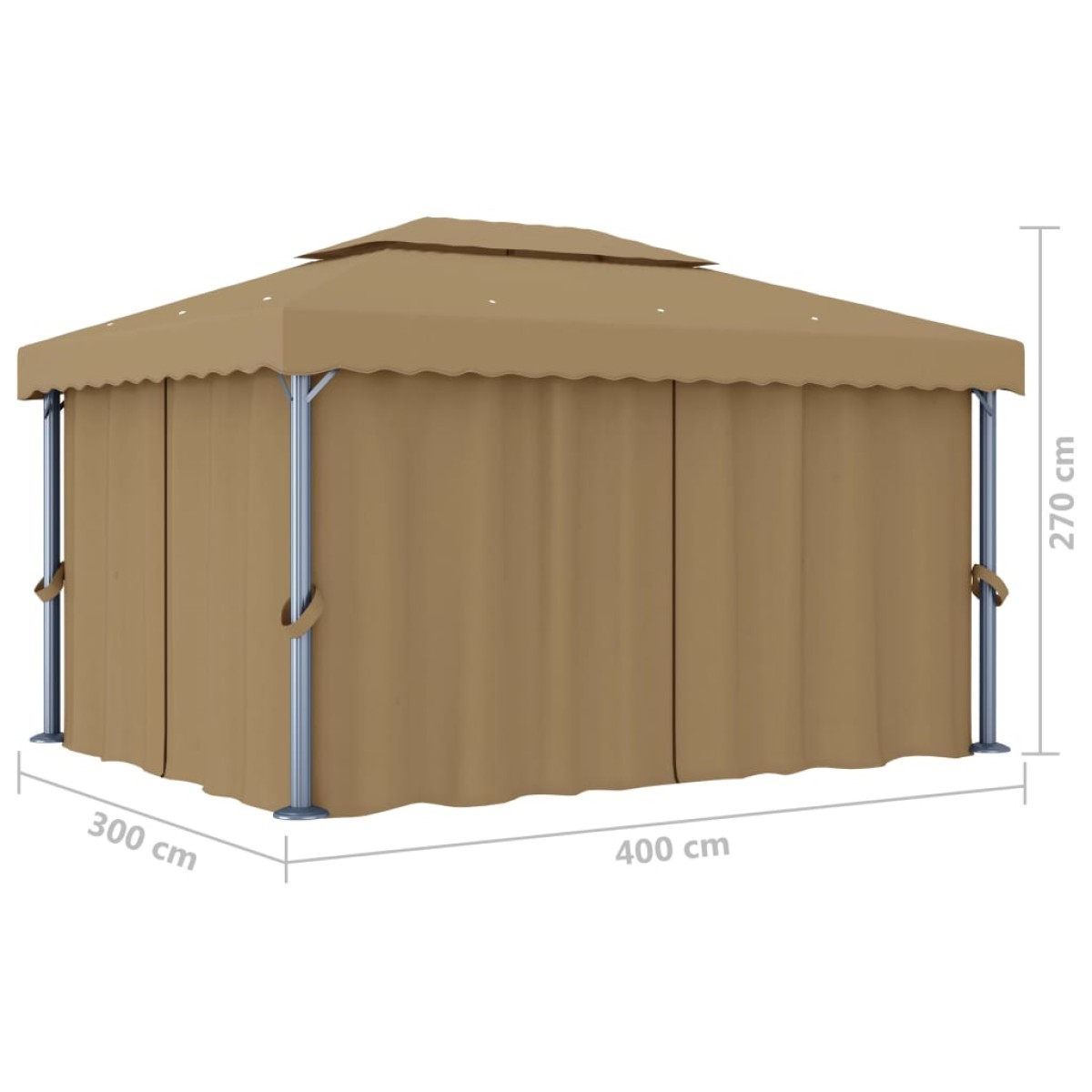 vidaXL Κιόσκι με Κουρτίνα Taupe 4 x 3 μ. Αλουμινίου