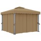 vidaXL Κιόσκι Taupe 3 x 3 μ. από Αλουμίνιο με Κουρτίνα