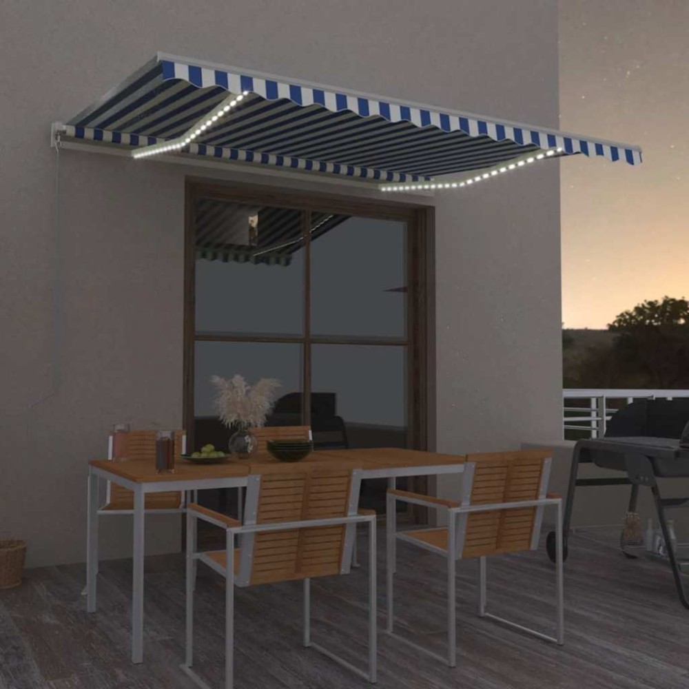 vidaXL Τέντα Αυτόματη με LED & Αισθ. Ανέμου Μπλε / Λευκό 400 x 350 εκ.