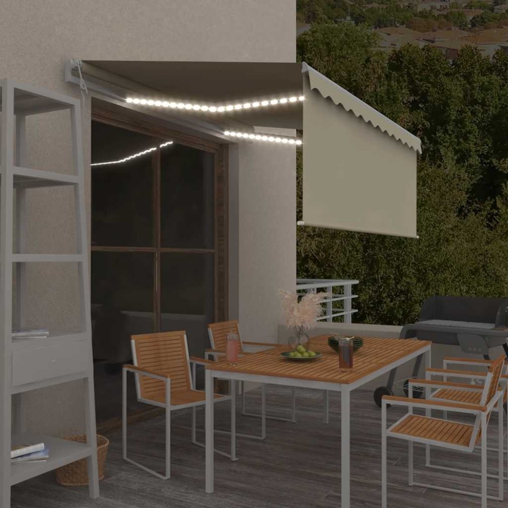 vidaXL Τέντα Αυτόματη με Σκίαστρο/LED/Αισθ. Ανέμου Κρεμ 3 x 2,5 μ.
