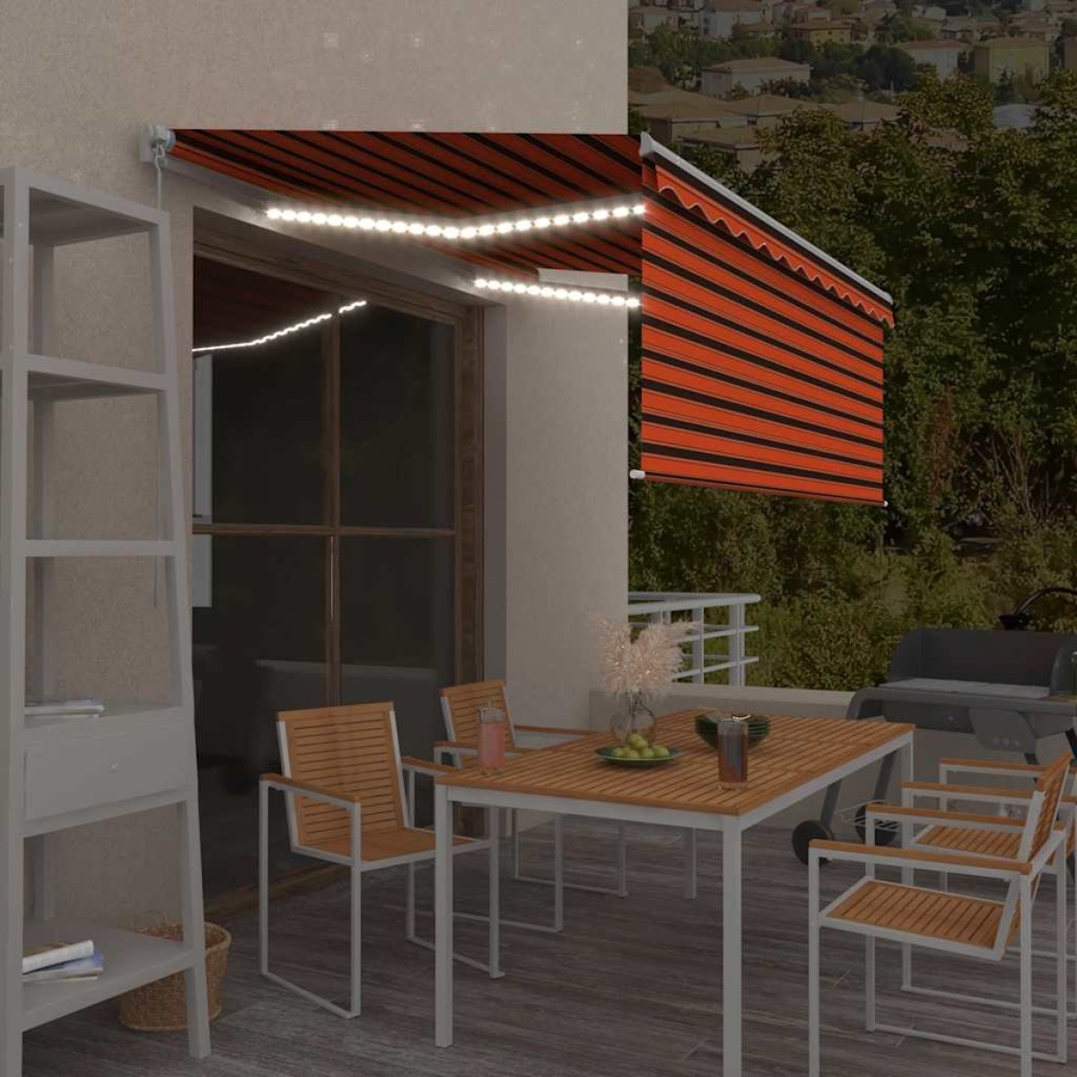 vidaXL Τέντα Συρόμενη Χειρ. Στόρι Σκίασης/LED Πορτοκαλί/Καφέ 3,5x2,5μ