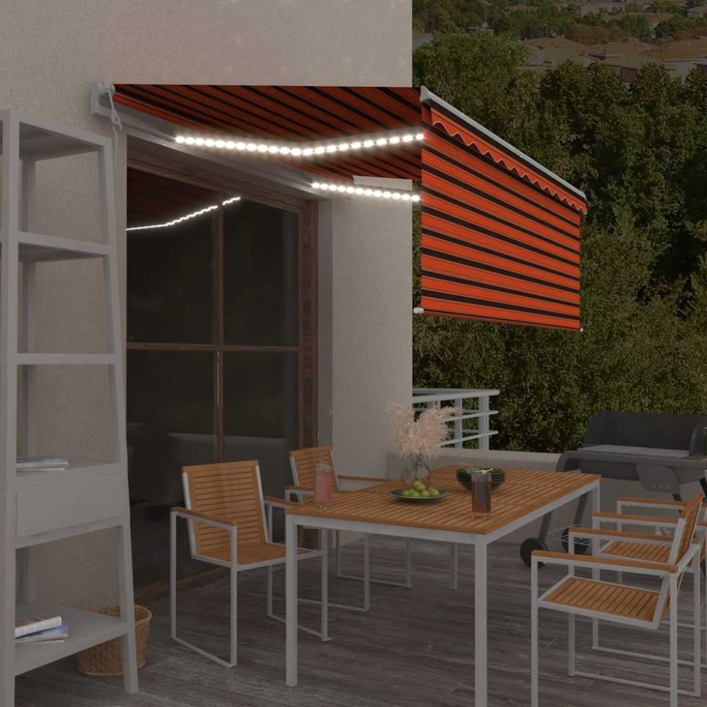 vidaXL Τέντα Αυτ. με Σκίαστρο/LED/Αισθ. Ανέμου Πορτοκαλί/Καφέ 3,5x2,5μ