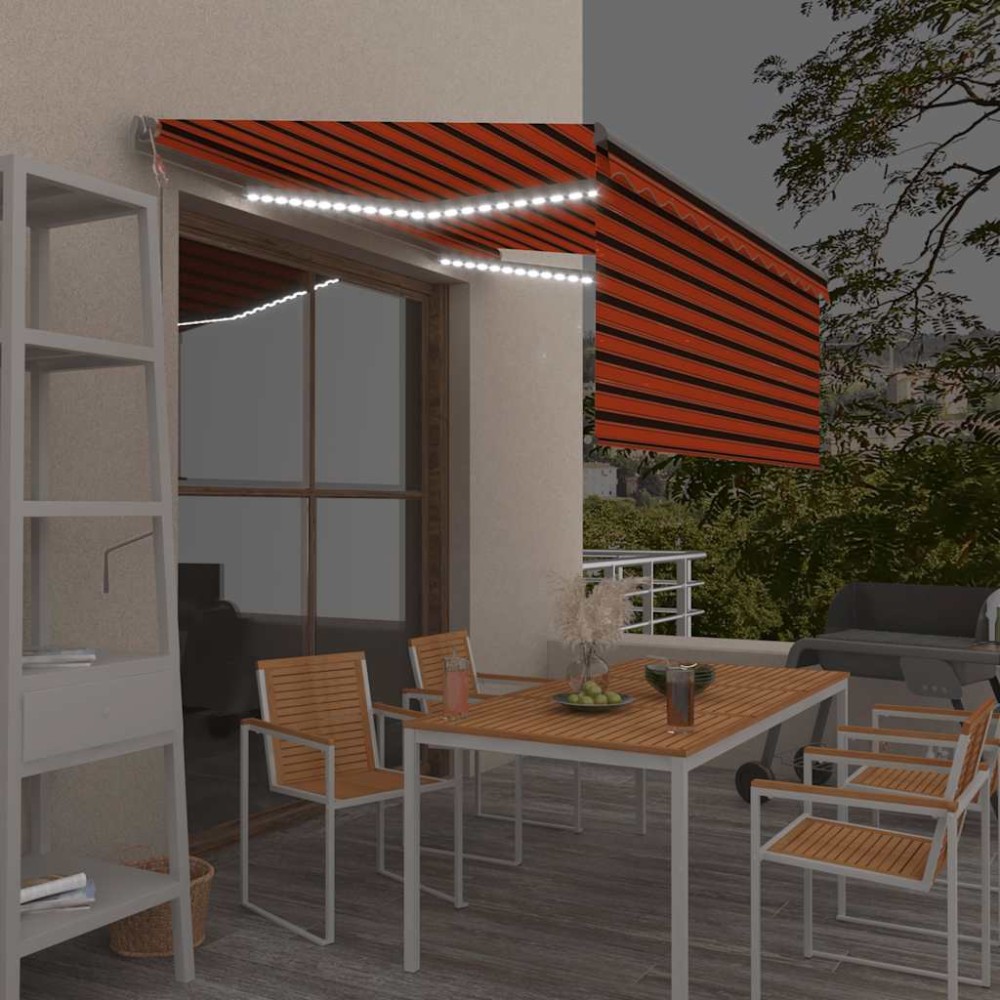 vidaXL Τέντα Αυτ. με Σκίαστρο/LED/Αισθ. Ανέμου Πορτοκαλί/Καφέ 3,5x2,5μ