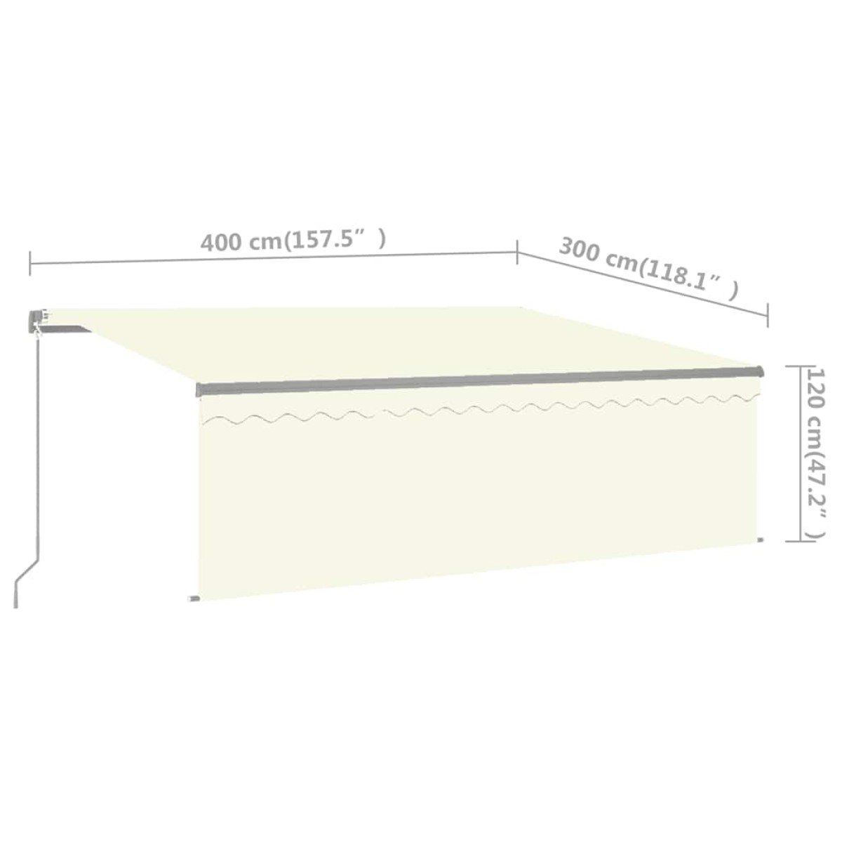 vidaXL Τέντα Συρόμενη Χειροκίνητη με Σκίαστρο & LED Κρεμ 4 x 3 μ.