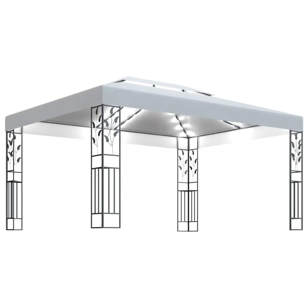 vidaXL Κιόσκι με Διπλή Οροφή και Φωτάκια LED Λευκό 3 x 4 μ.