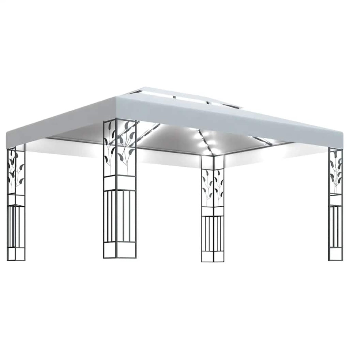 vidaXL Κιόσκι με Διπλή Οροφή και Φωτάκια LED Λευκό 3 x 4 μ.