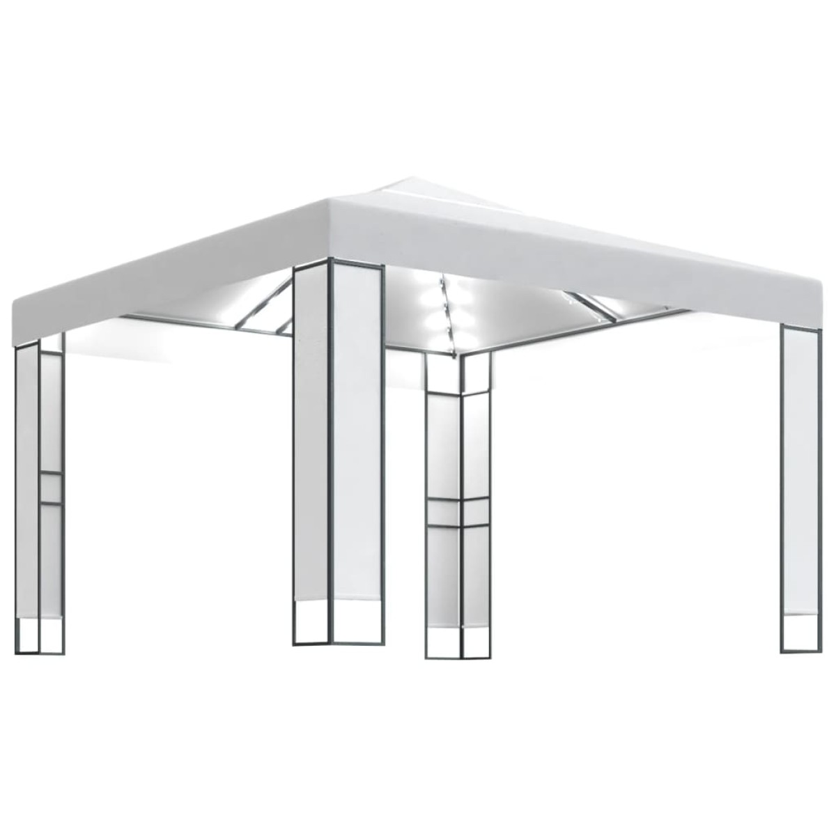 vidaXL Κιόσκι με Διπλή Οροφή και Φωτάκια LED Λευκό 3 x 3 μ.