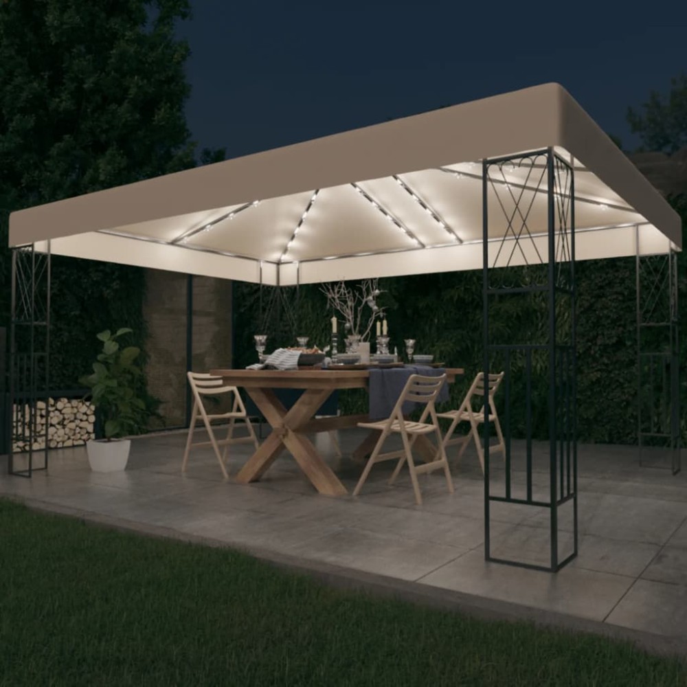 vidaXL Κιόσκι με Φωτάκια LED Κρεμ 3 x 4 μ. Υφασμάτινο