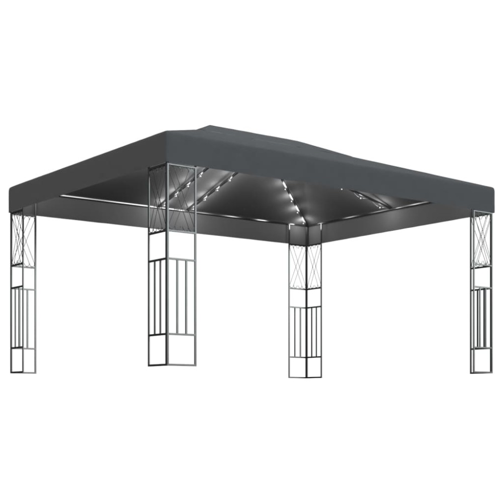vidaXL Κιόσκι με Φωτάκια LED Ανθρακί 3 x 4 μ. Υφασμάτινο