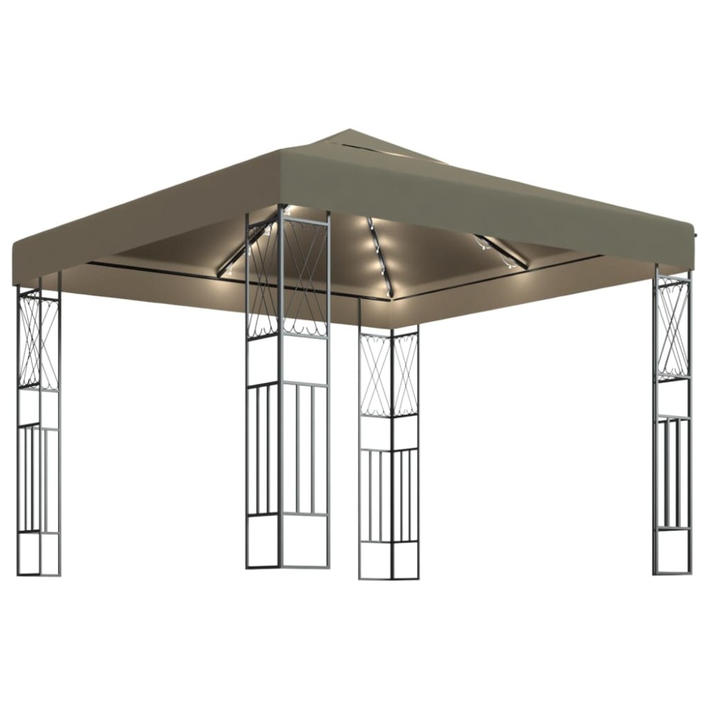 vidaXL Κιόσκι με Φωτάκια LED Taupe 3 x 3 μ. Υφασμάτινο