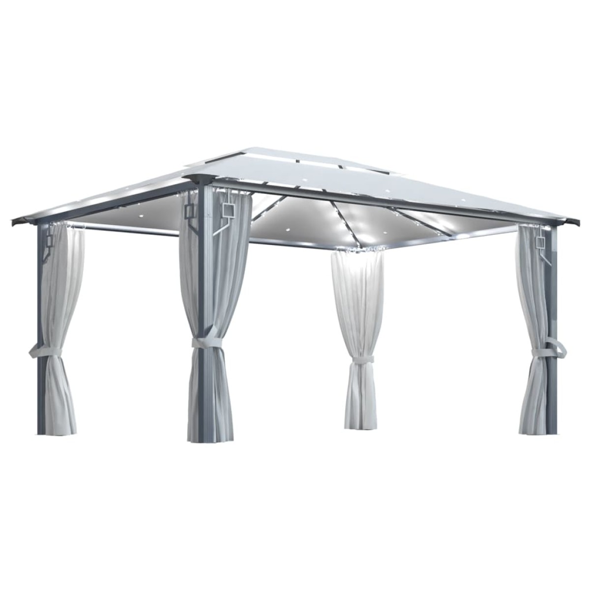 vidaXL Κιόσκι με Κουρτίνα και Φωτάκια LED Κρεμ 4 x 3 μ. Αλουμινίου