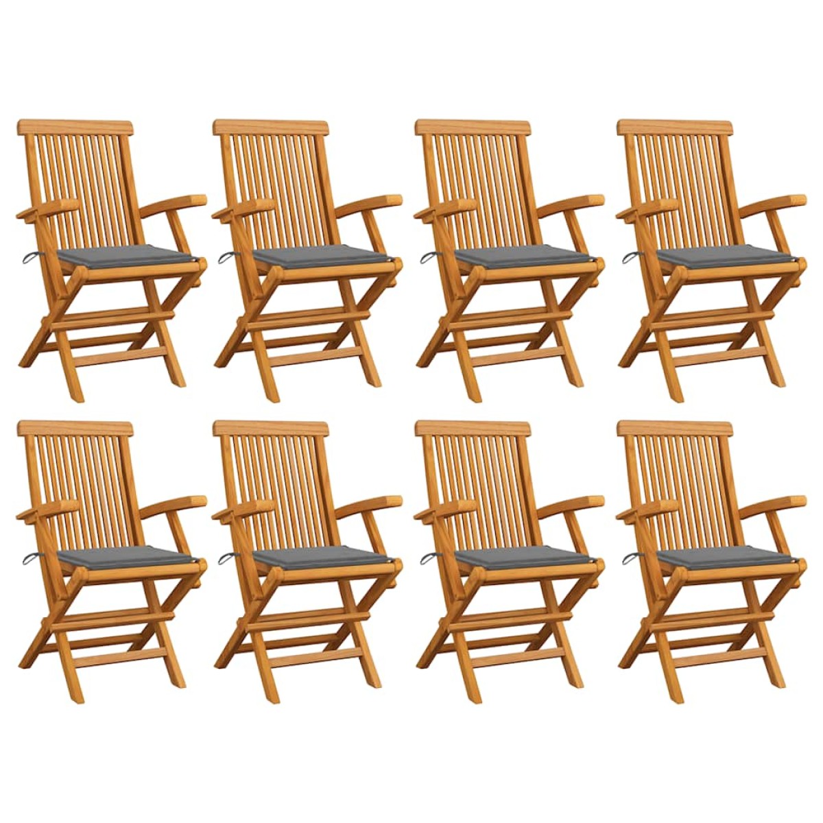 vidaXL Καρέκλες Κήπου 8 τεμ. Μασίφ Ξύλο Teak με Γκρι Μαξιλάρια