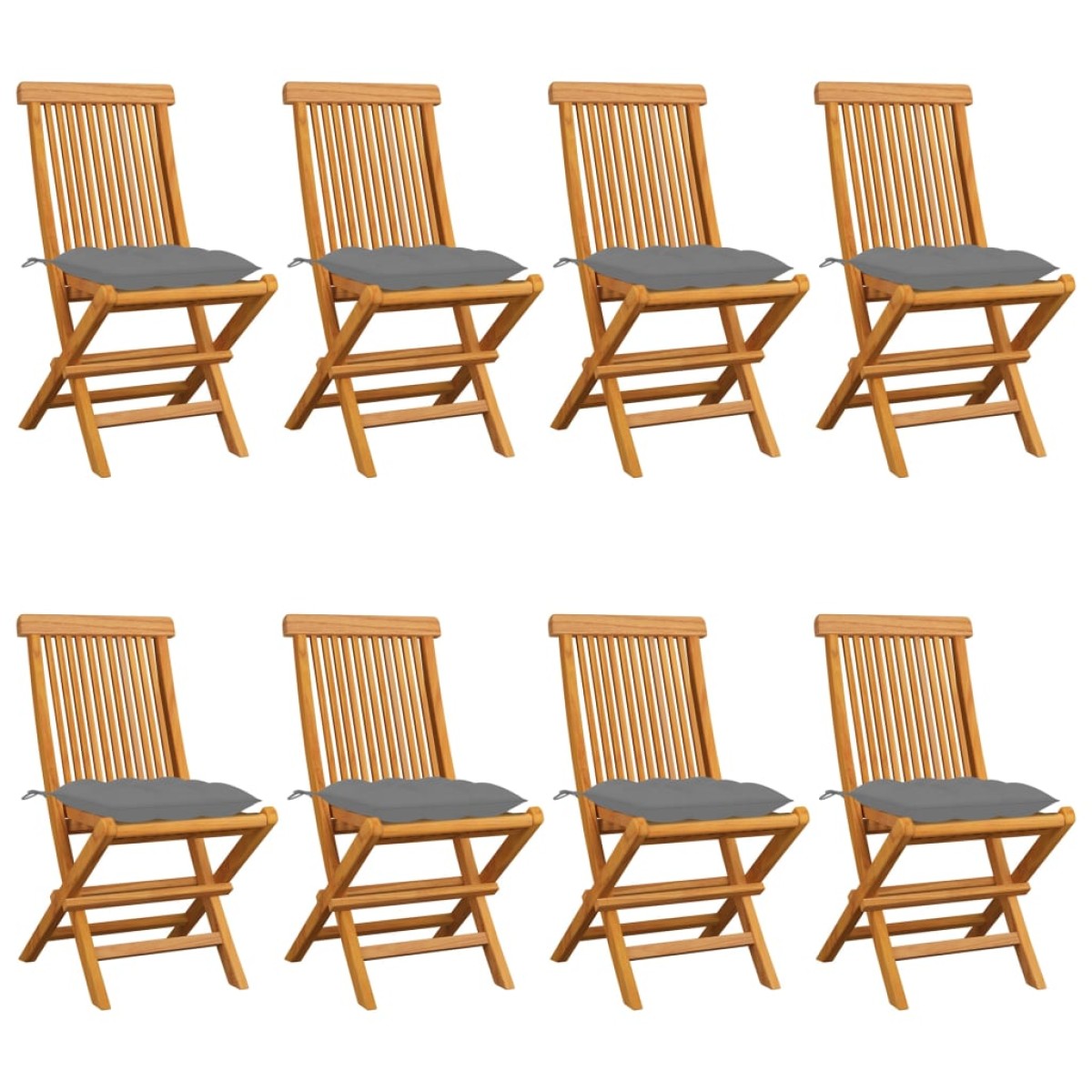 vidaXL Καρέκλες Κήπου 8 τεμ. Μασίφ Ξύλο Teak με Γκρι Μαξιλάρια