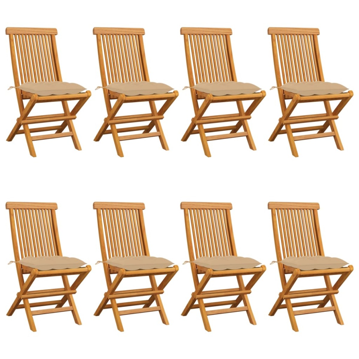 vidaXL Καρέκλες Κήπου 8 τεμ. από Μασίφ Ξύλο Teak με Μπεζ Μαξιλάρια