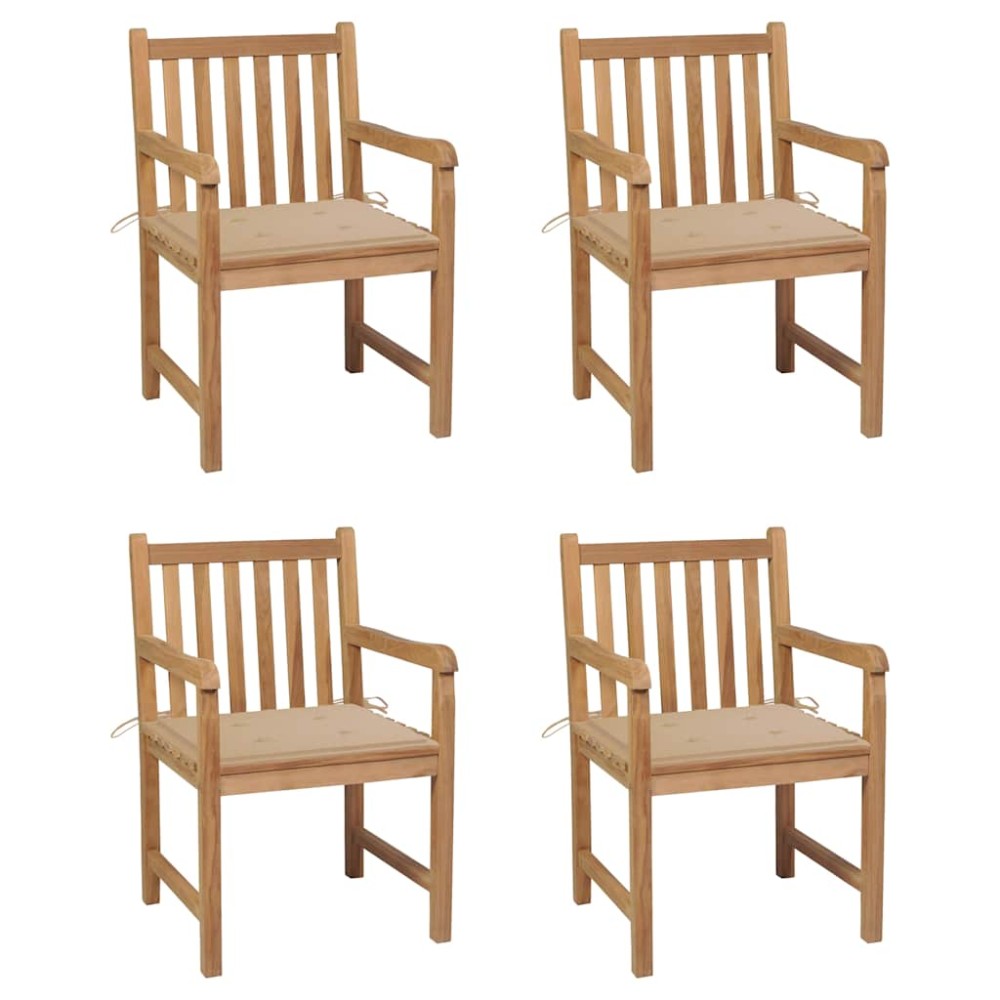 vidaXL Καρέκλες Κήπου 4 Τεμαχίων από Μασίφ Ξύλο Teak με Μπεζ Μαξιλάρια