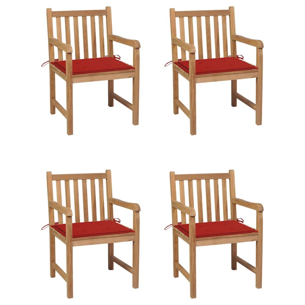 vidaXL Καρέκλες Κήπου 4 τεμ. από Μασίφ Ξύλο Teak με Κόκκινα Μαξιλάρια