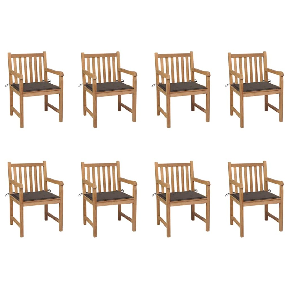 vidaXL Καρέκλες Κήπου 8 Τεμαχίων Μασίφ Ξύλο Teak με Taupe Μαξιλάρια