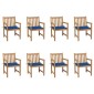 vidaXL Καρέκλες Κήπου 8 Τεμαχίων Μασίφ Ξύλο Teak & Μπλε Ρουά Μαξιλάρια