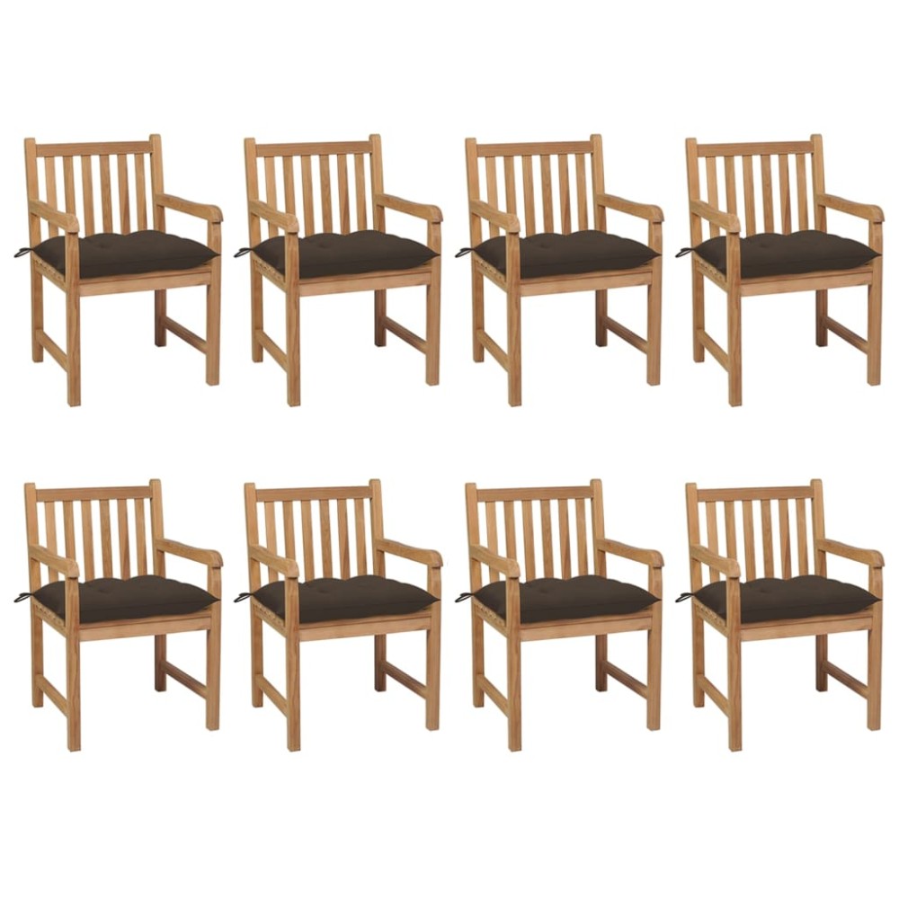 vidaXL Καρέκλες Κήπου 8 Τεμαχίων Μασίφ Ξύλο Teak με Taupe Μαξιλάρια