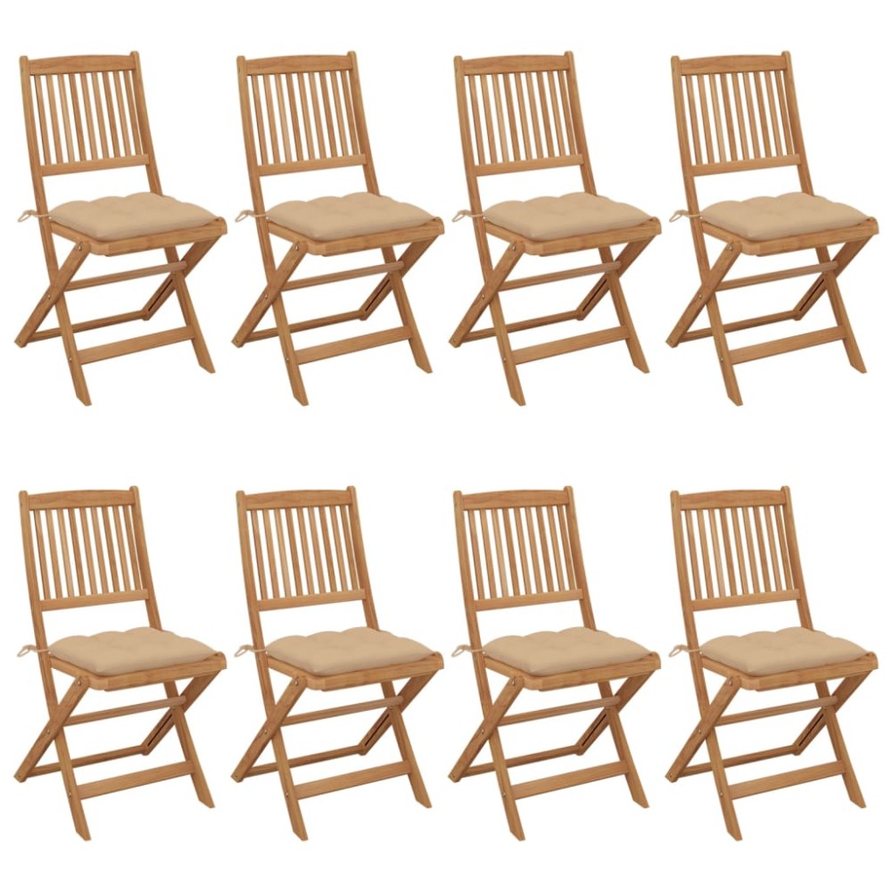 vidaXL Πτυσσόμενες Καρέκλες 8 τεμ. με Μαξιλάρια από Μασίφ Ξύλο Ακακίας